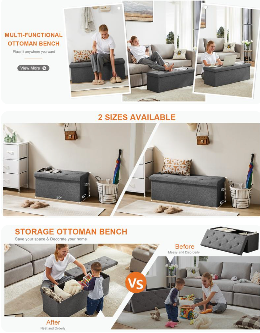 Folding Ottoman with Foam Seats
